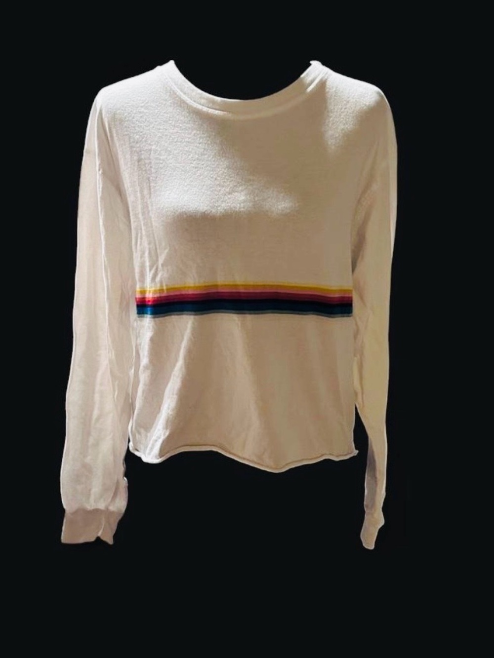 Brandy Melville (John Galt) White Long Sleeve Tee with Rainbow Stripe